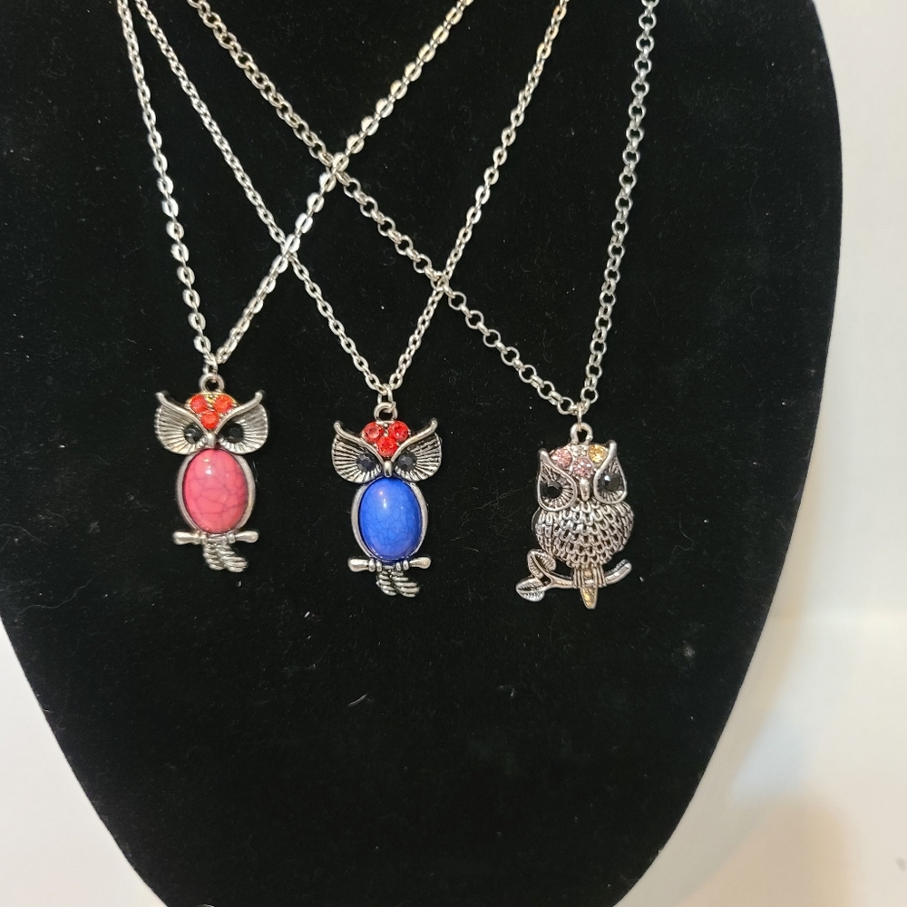 3 Owl Necklace bundle 19"